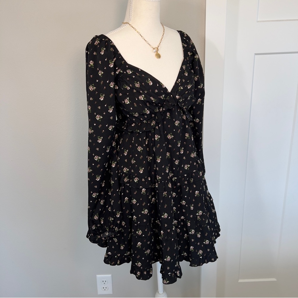 Floral Black Long Sleeve Dress